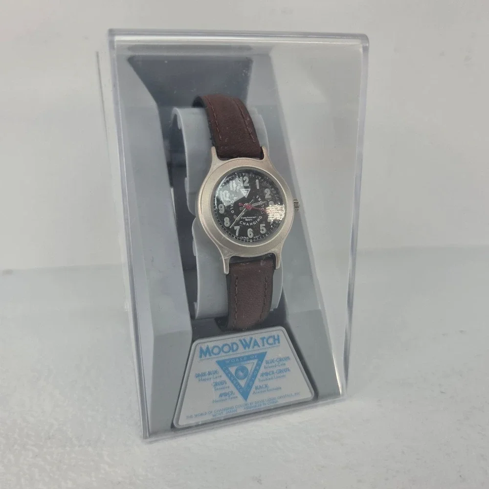 VTG 80s Davis Liquid Crystals Mood Watch Color Changing Face Brown Leather NOS